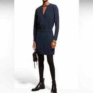 Emporio Armani Mini Dress Size 12 Navy Blue Long Sleeve Wrap Style